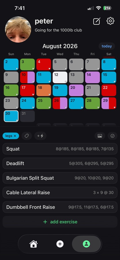 Lift log and month calendar